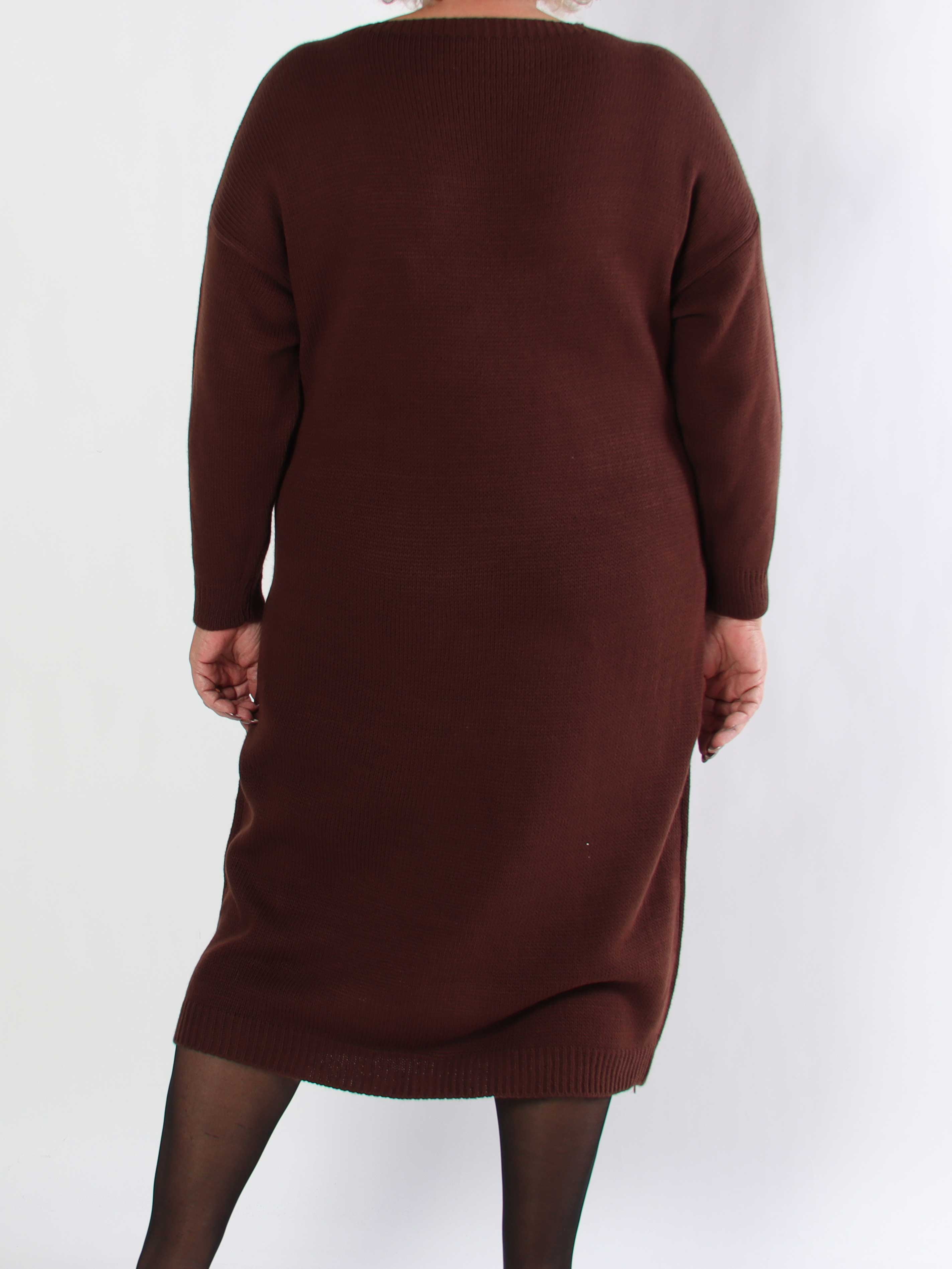 Merry Long - Plus size julestrikkjole med guld skrift